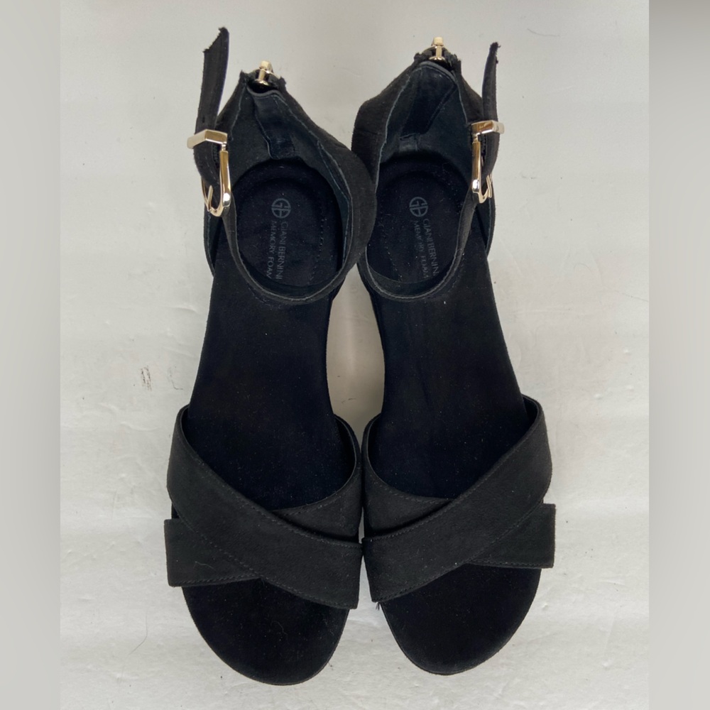 Gianni Bernini Evieef Ankle Strap Wedge Sandals Size 7 M Black Memory Foam Boho